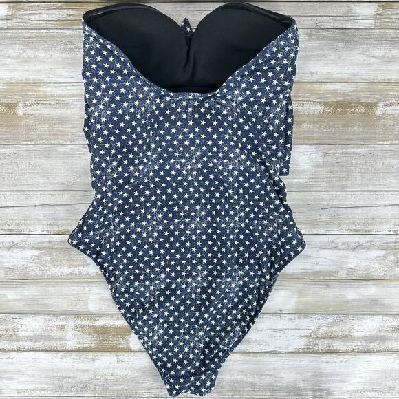 Revolve WeWoreWhat One Piece Swimsuit Size Small Blue Star Tie Front Strapless - Picture 7 of 14